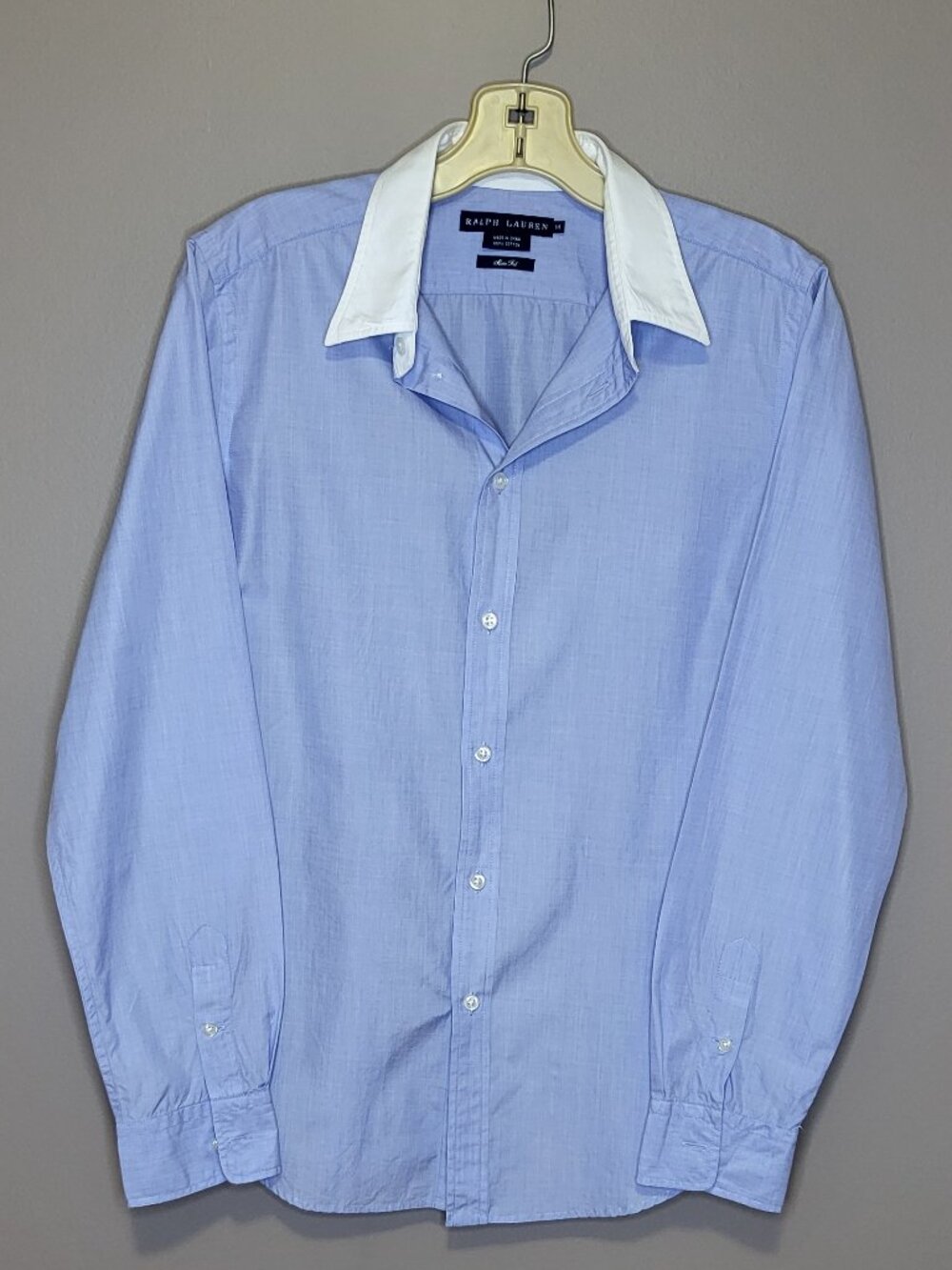 Ralph Lauren Women’s Slim Fit Blue White Collar Button Down Shirt Size 14